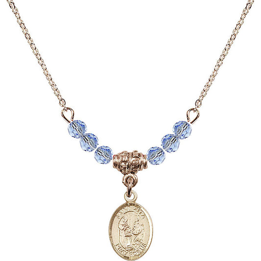 14kt Gold Filled Saint Zita Birthstone Necklace with Light Sapphire Beads - 9244