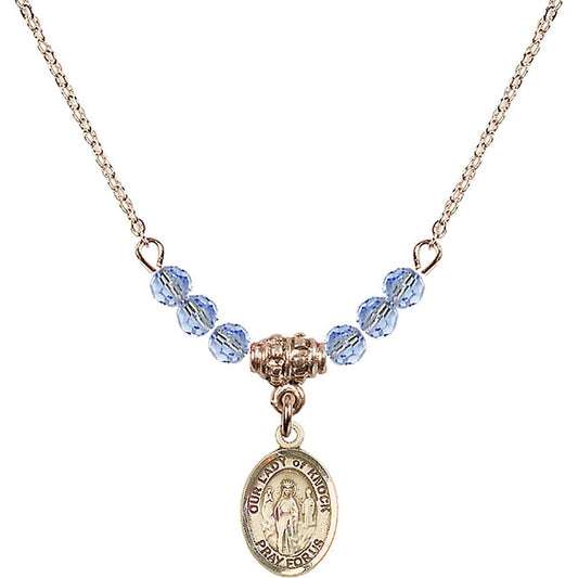 14kt Gold Filled Our Lady of Knock Birthstone Necklace with Light Sapphire Beads - 9246