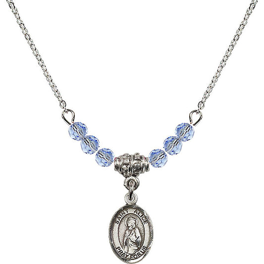 Sterling Silver Saint Alice Birthstone Necklace with Light Sapphire Beads - 9248