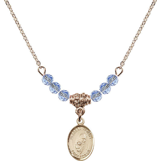 14kt Gold Filled Blessed Trinity Birthstone Necklace with Light Sapphire Beads - 9249