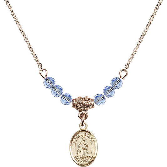 14kt Gold Filled Saint Rachel Birthstone Necklace with Light Sapphire Beads - 9251