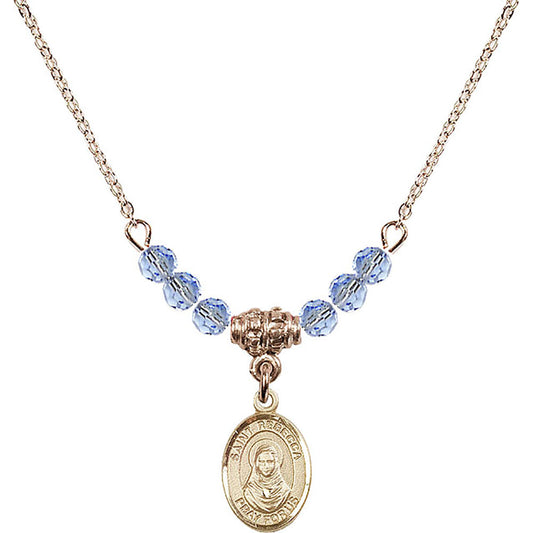 14kt Gold Filled Saint Rebecca Birthstone Necklace with Light Sapphire Beads - 9252