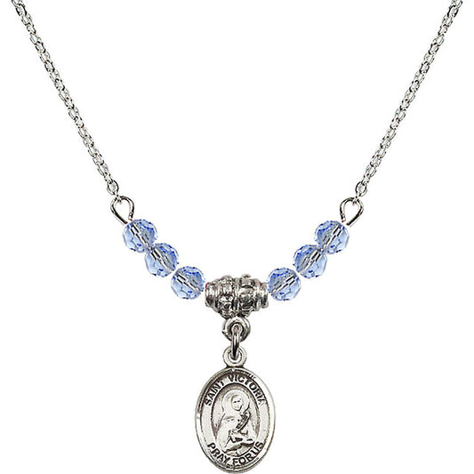 Sterling Silver Saint Victoria Birthstone Necklace with Light Sapphire Beads - 9253