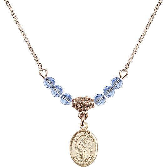 14kt Gold Filled Saint Aaron Birthstone Necklace with Light Sapphire Beads - 9254