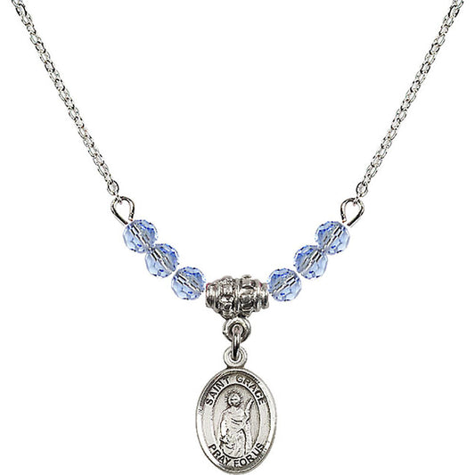 Sterling Silver Saint Grace Birthstone Necklace with Light Sapphire Beads - 9255