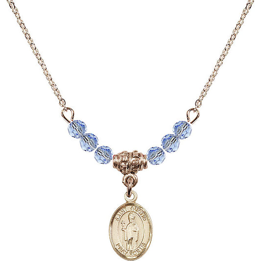 14kt Gold Filled Saint Austin Birthstone Necklace with Light Sapphire Beads - 9256
