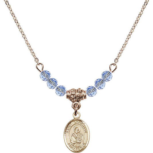 14kt Gold Filled Saint Christian Demosthenes Birthstone Necklace with Light Sapphire Beads - 9257