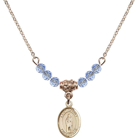 14kt Gold Filled Saint Samuel Birthstone Necklace with Light Sapphire Beads - 9259