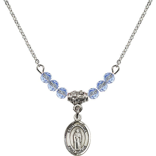 Sterling Silver Saint Samuel Birthstone Necklace with Light Sapphire Beads - 9259