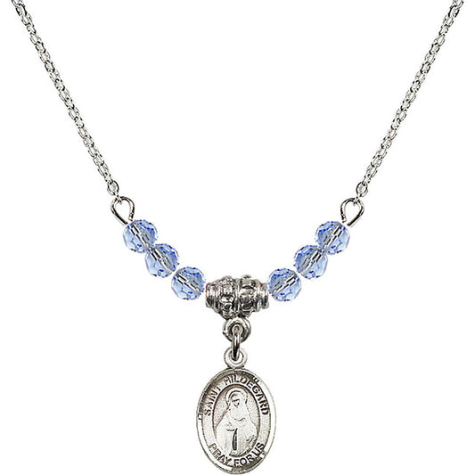 Sterling Silver Saint Hildegard von Bingen Birthstone Necklace with Light Sapphire Beads - 9260