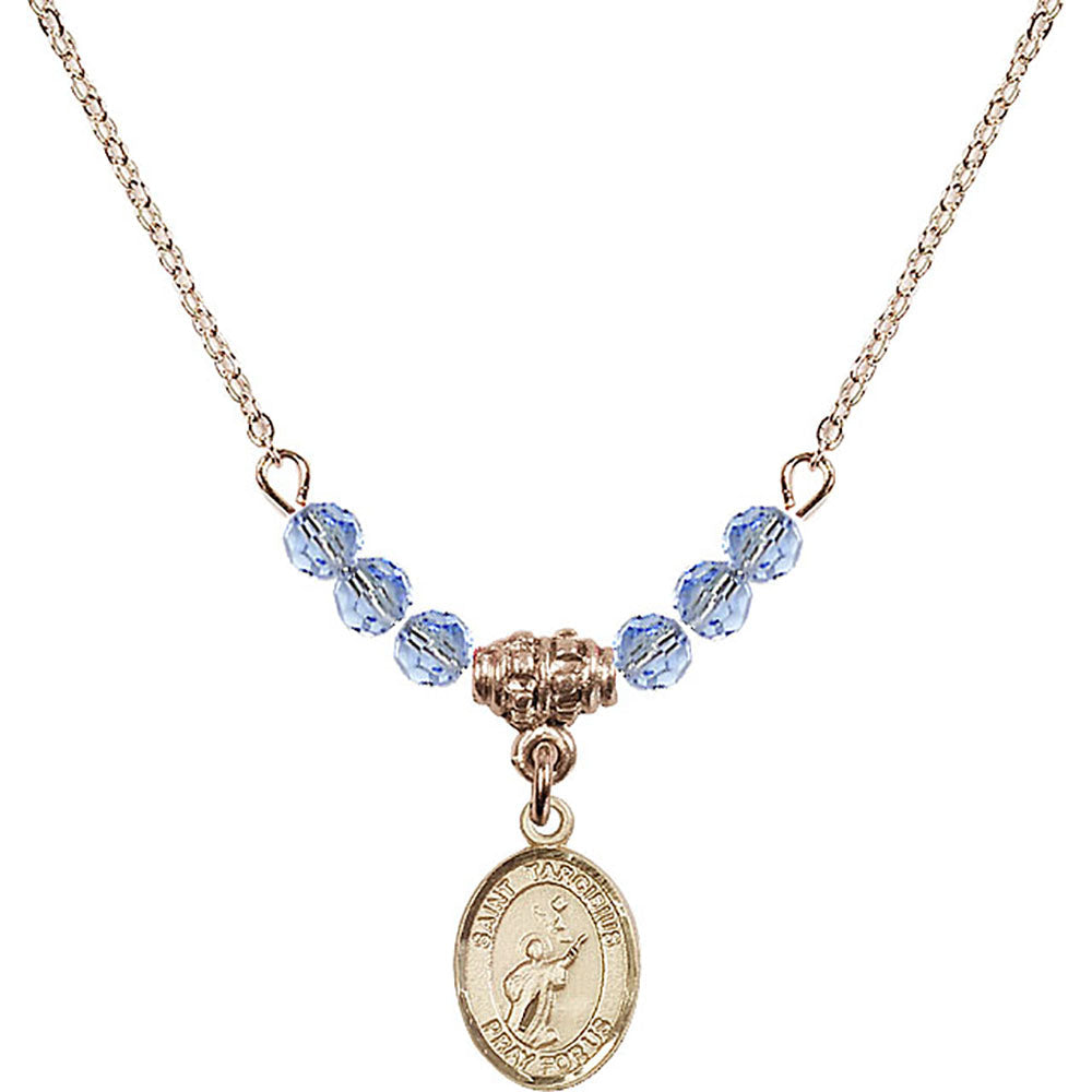 14kt Gold Filled Saint Tarcisius Birthstone Necklace with Light Sapphire Beads - 9261