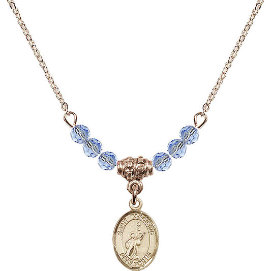 14kt Gold Filled Saint Tarcisius Birthstone Necklace with Light Sapphire Beads - 9261