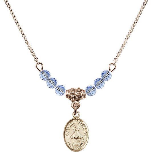 14kt Gold Filled Our Lady of San Juan Birthstone Necklace with Light Sapphire Beads - 9263