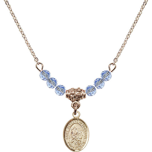 14kt Gold Filled Saint Bernard of Montjoux Birthstone Necklace with Light Sapphire Beads - 9264