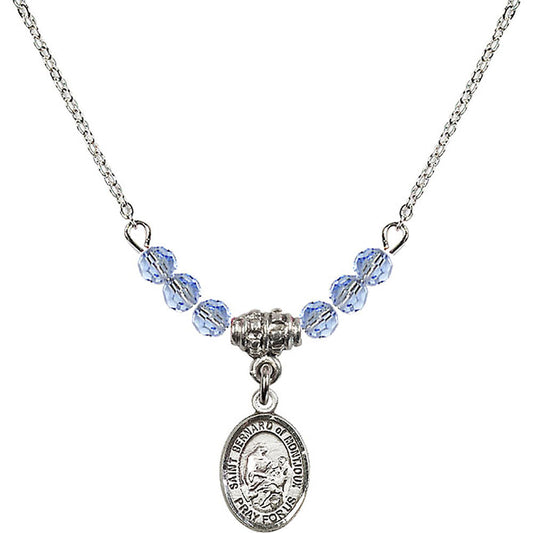 Sterling Silver Saint Bernard of Montjoux Birthstone Necklace with Light Sapphire Beads - 9264