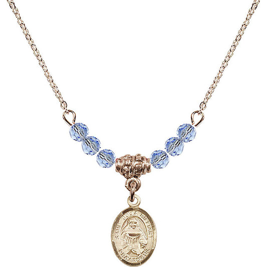 14kt Gold Filled Saint Julia Billiart Birthstone Necklace with Light Sapphire Beads - 9267