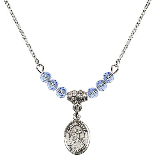 Sterling Silver Saint Colette Birthstone Necklace with Light Sapphire Beads - 9268