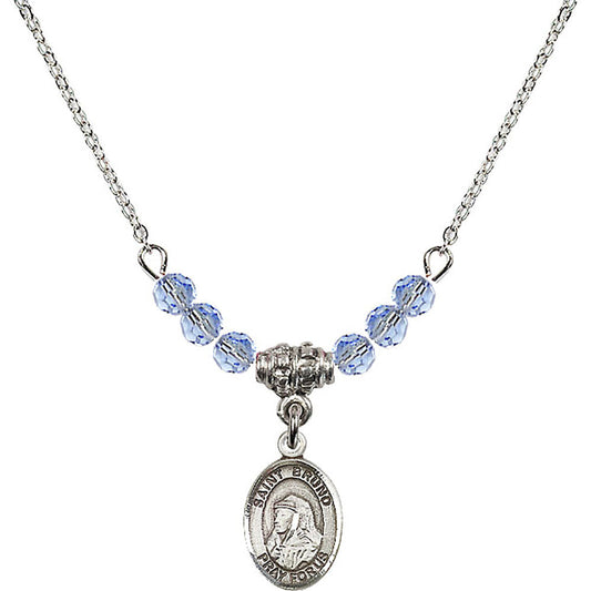 Sterling Silver Saint Bruno Birthstone Necklace with Light Sapphire Beads - 9270
