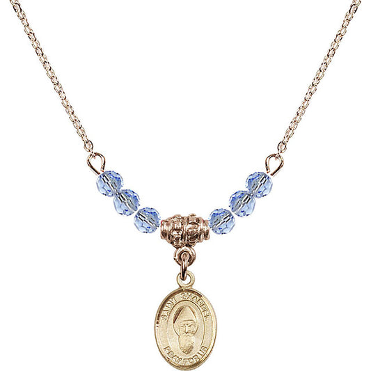 14kt Gold Filled Saint Sharbel Birthstone Necklace with Light Sapphire Beads - 9271