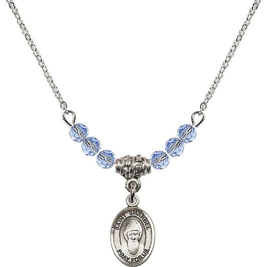 Sterling Silver Saint Sharbel Birthstone Necklace with Light Sapphire Beads - 9271