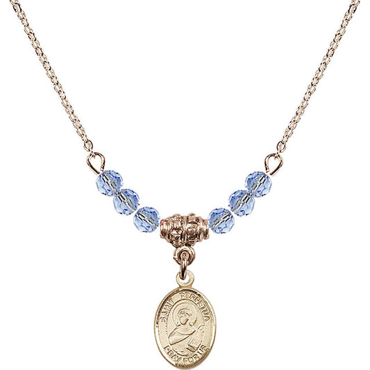 14kt Gold Filled Saint Perpetua Birthstone Necklace with Light Sapphire Beads - 9272