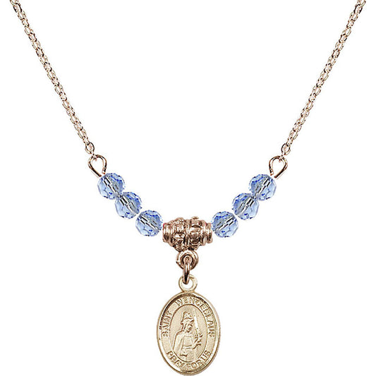 14kt Gold Filled Saint Wenceslaus Birthstone Necklace with Light Sapphire Beads - 9273