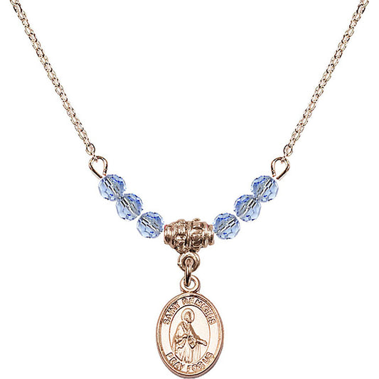 14kt Gold Filled Saint Remigius of Reims Birthstone Necklace with Light Sapphire Beads - 9274