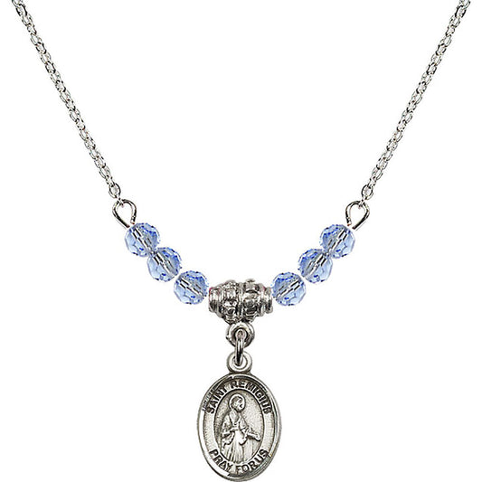 Sterling Silver Saint Remigius of Reims Birthstone Necklace with Light Sapphire Beads - 9274