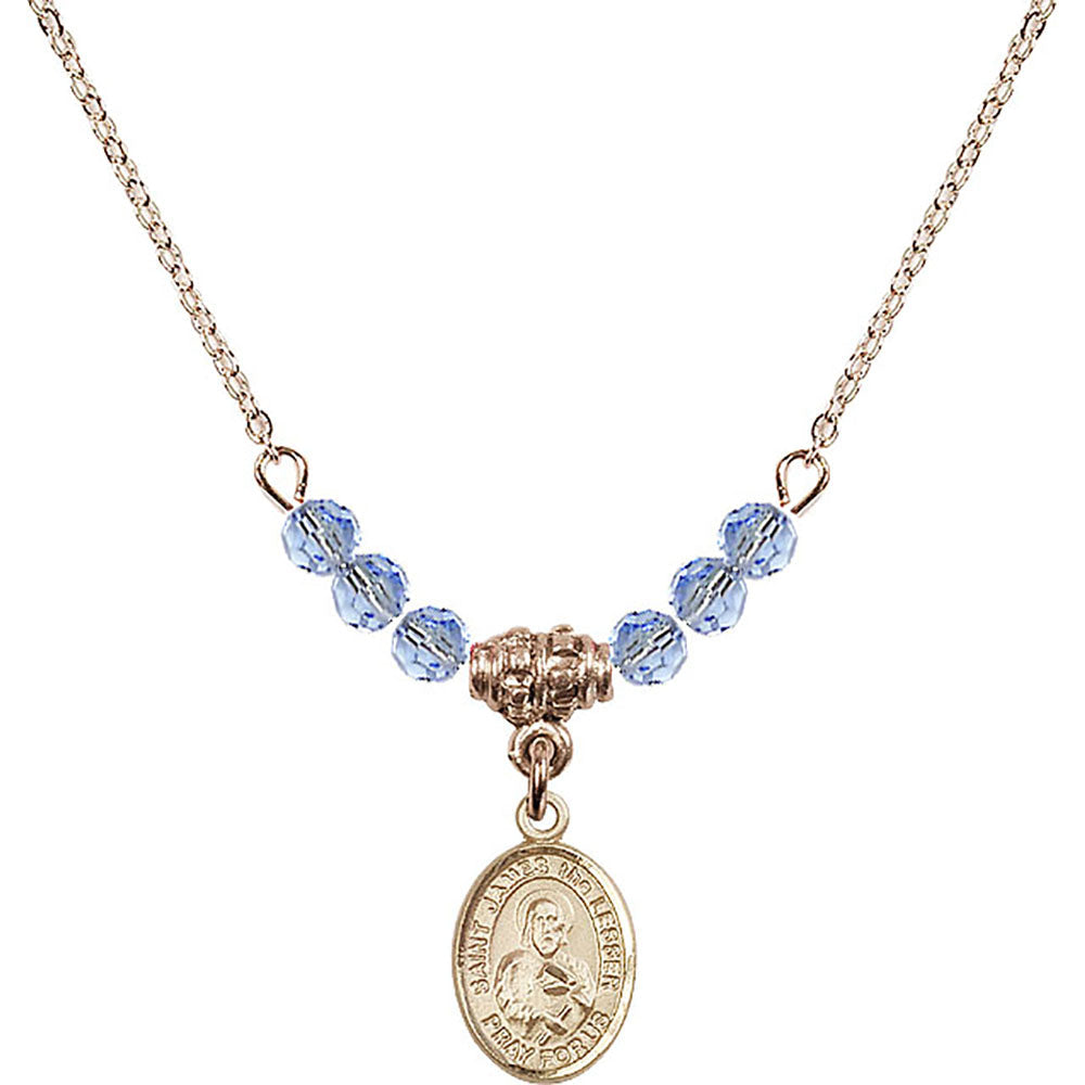 14kt Gold Filled Saint James the Lesser Birthstone Necklace with Light Sapphire Beads - 9277