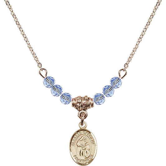 14kt Gold Filled Blessed Caroline Gerhardinger Birthstone Necklace with Light Sapphire Beads - 9281