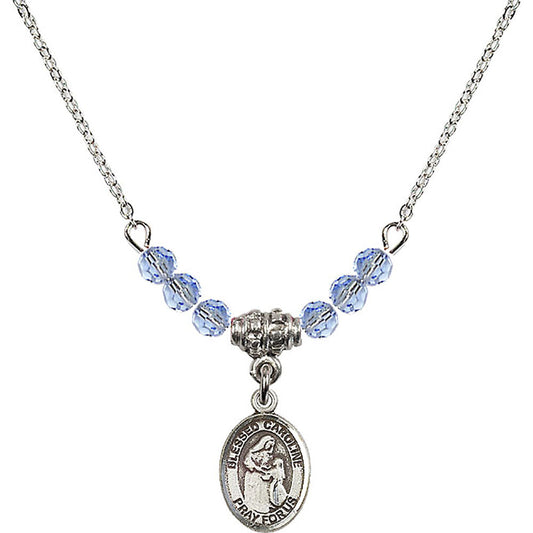 Sterling Silver Blessed Caroline Gerhardinger Birthstone Necklace with Light Sapphire Beads - 9281
