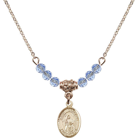14kt Gold Filled Saint Deborah Birthstone Necklace with Light Sapphire Beads - 9286