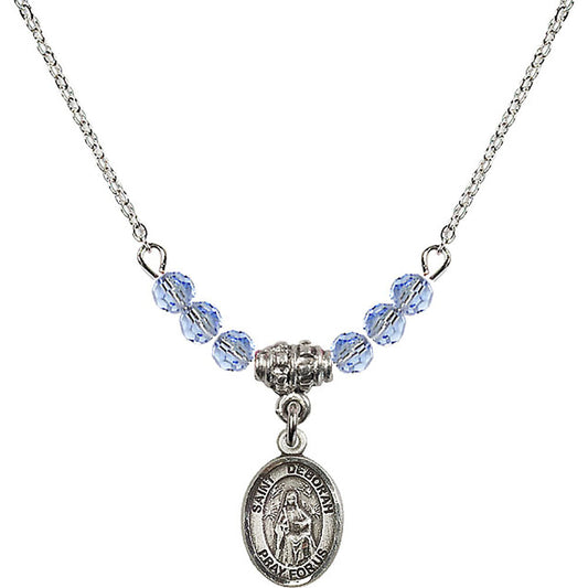 Sterling Silver Saint Deborah Birthstone Necklace with Light Sapphire Beads - 9286