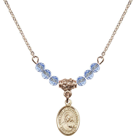 14kt Gold Filled Our Lady of Good Counsel Birthstone Necklace with Light Sapphire Beads - 9287
