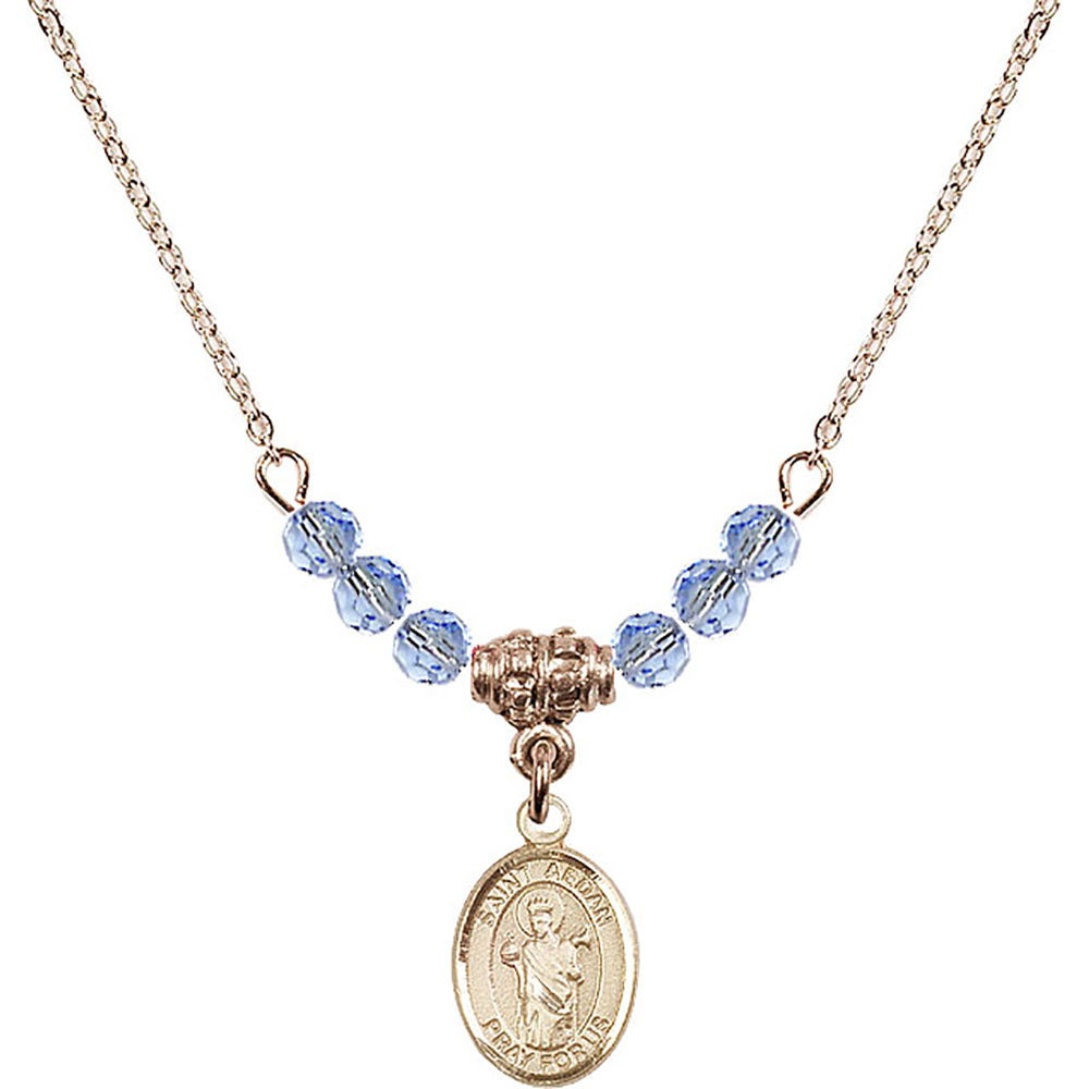 14kt Gold Filled Saint Aedan of Ferns Birthstone Necklace with Light Sapphire Beads - 9293