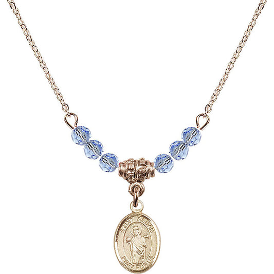 14kt Gold Filled Saint Aedan of Ferns Birthstone Necklace with Light Sapphire Beads - 9293