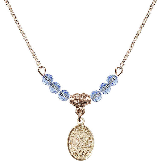 14kt Gold Filled Saint Lidwina of Schiedam Birthstone Necklace with Light Sapphire Beads - 9297