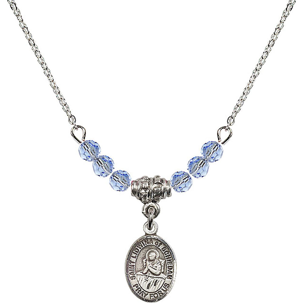 Sterling Silver Saint Lidwina of Schiedam Birthstone Necklace with Light Sapphire Beads - 9297