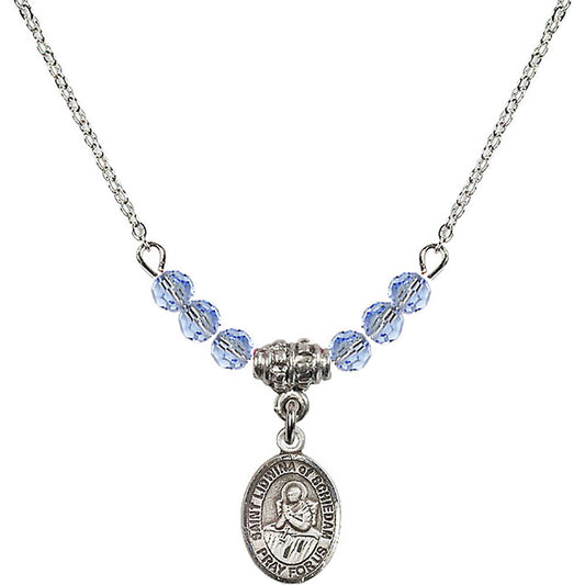 Sterling Silver Saint Lidwina of Schiedam Birthstone Necklace with Light Sapphire Beads - 9297