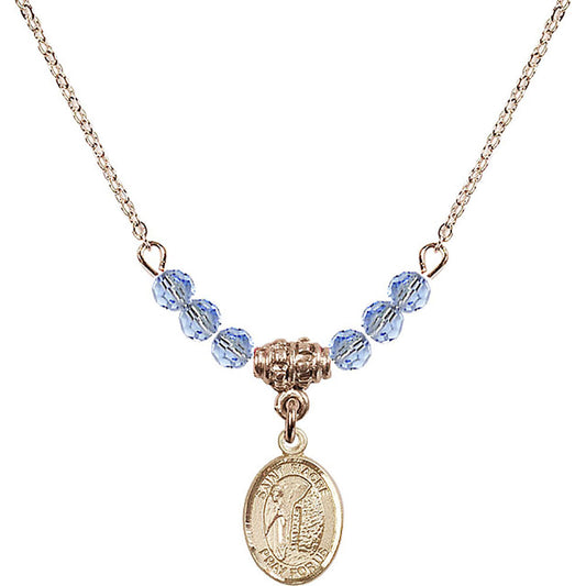 14kt Gold Filled Saint Fiacre Birthstone Necklace with Light Sapphire Beads - 9298