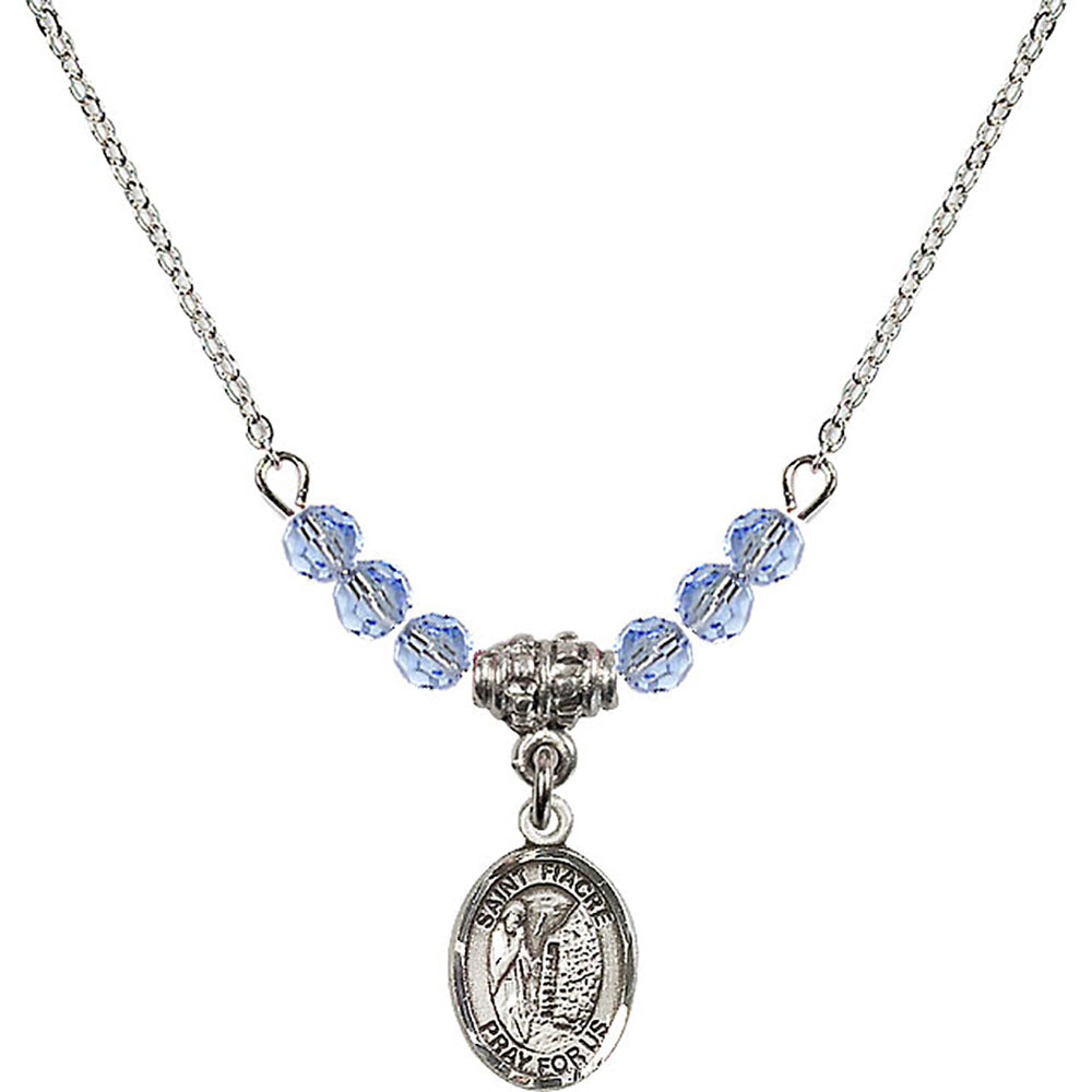 Sterling Silver Saint Fiacre Birthstone Necklace with Light Sapphire Beads - 9298