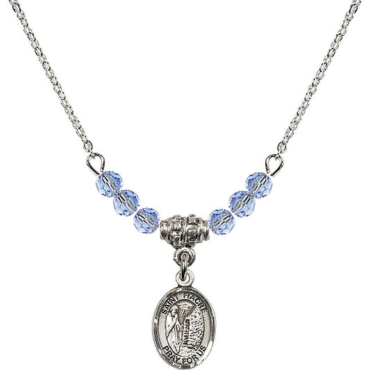 Sterling Silver Saint Fiacre Birthstone Necklace with Light Sapphire Beads - 9298