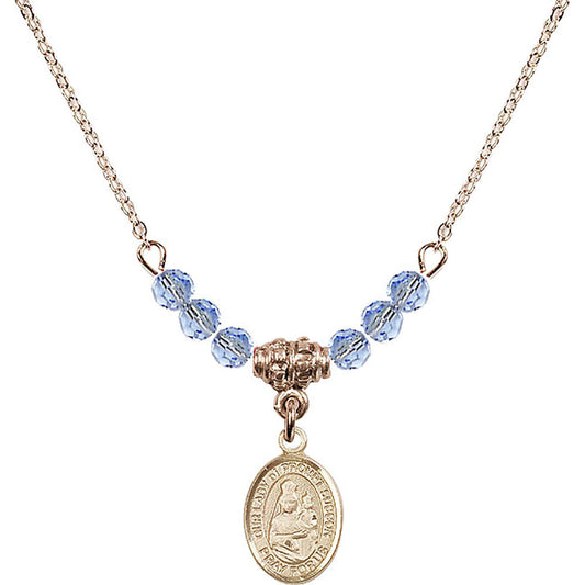 14kt Gold Filled Our Lady of Prompt Succor Birthstone Necklace with Light Sapphire Beads - 9299