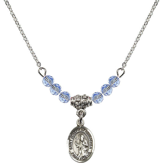 Sterling Silver Saint Joseph of Arimathea Birthstone Necklace with Light Sapphire Beads - 9300