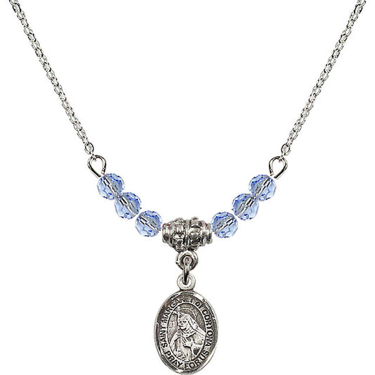Sterling Silver Saint Margaret of Cortona Birthstone Necklace with Light Sapphire Beads - 9301