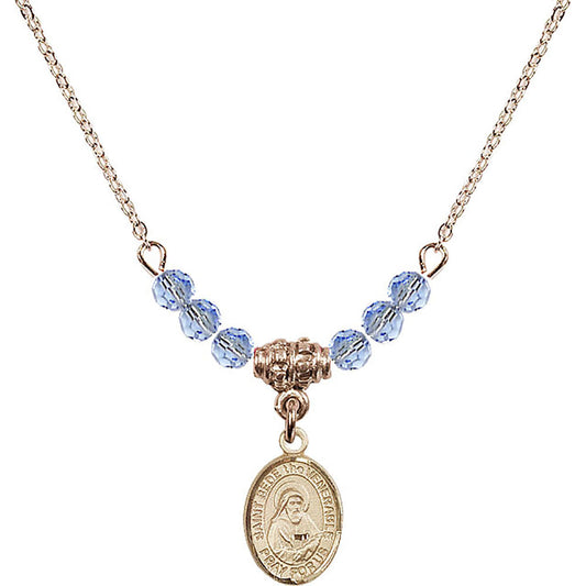 14kt Gold Filled Saint Bede the Venerable Birthstone Necklace with Light Sapphire Beads - 9302