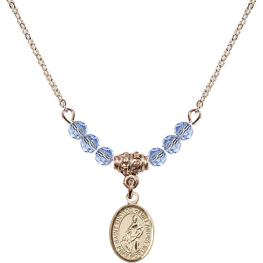 14kt Gold Filled Saint Thomas of Villanova Birthstone Necklace with Light Sapphire Beads - 9304