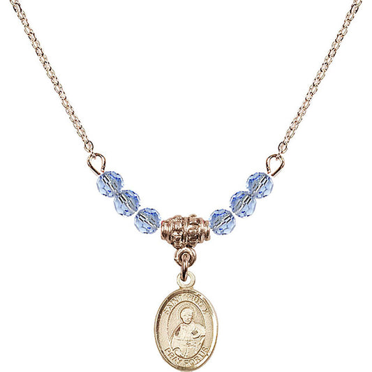 14kt Gold Filled Saint Pius X Birthstone Necklace with Light Sapphire Beads - 9305
