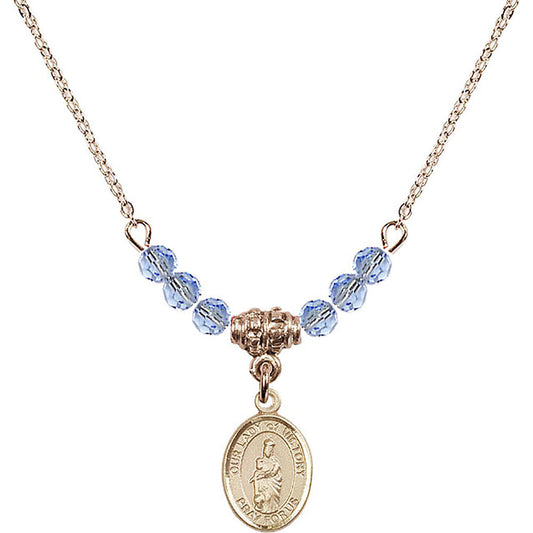 14kt Gold Filled Our Lady of Victory Birthstone Necklace with Light Sapphire Beads - 9306