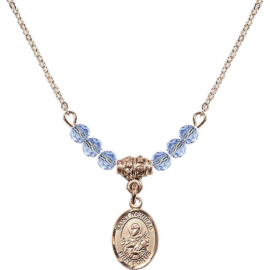 14kt Gold Filled Saint Meinrad of Einsiedeln Birthstone Necklace with Light Sapphire Beads - 9307